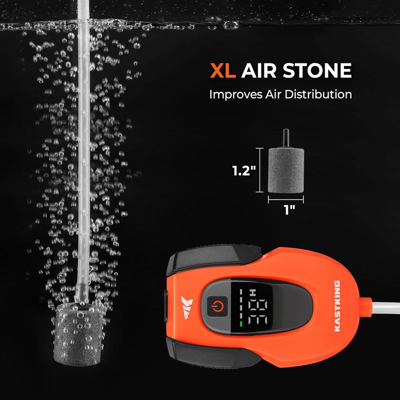 KastKing Li3 Rechargeable Live Bait Aerator - Lithium-Ion Battery, LCD Display, Large Aeration Stone | Ideal for Fishing & Bait Buckets