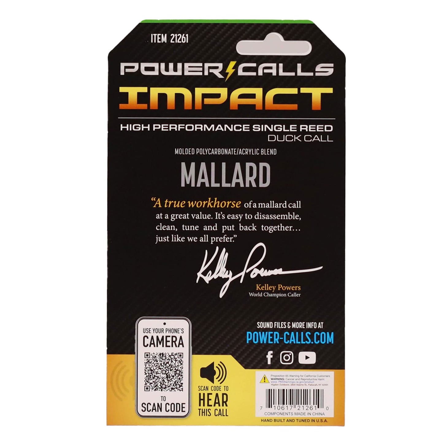 Power Calls Mallard Duck Call | Impact | Durable & Powerful Single Reed Molded Call for Waterfowl Hunting, Field Use, Outdoor Adventures & Competitions | OD Green | Premium Performance for Experts