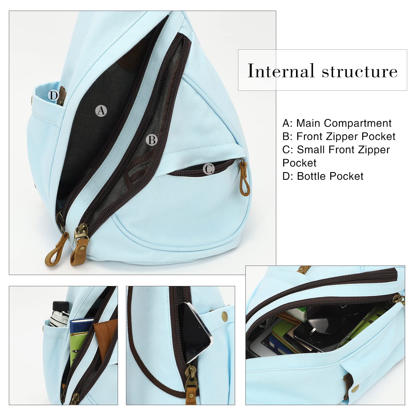 KL928 Canvas Sling Bag - Small Crossbody Backpack Shoulder Casual Daypack Rucksack for Men Women