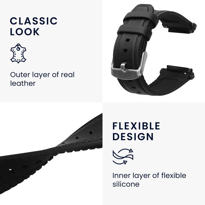 kwmobile Strap Compatible with Amazfit Active Edge (A2212) / Active Edge (A2213) Strap - Silicone and Leather Sport Wristband - Black