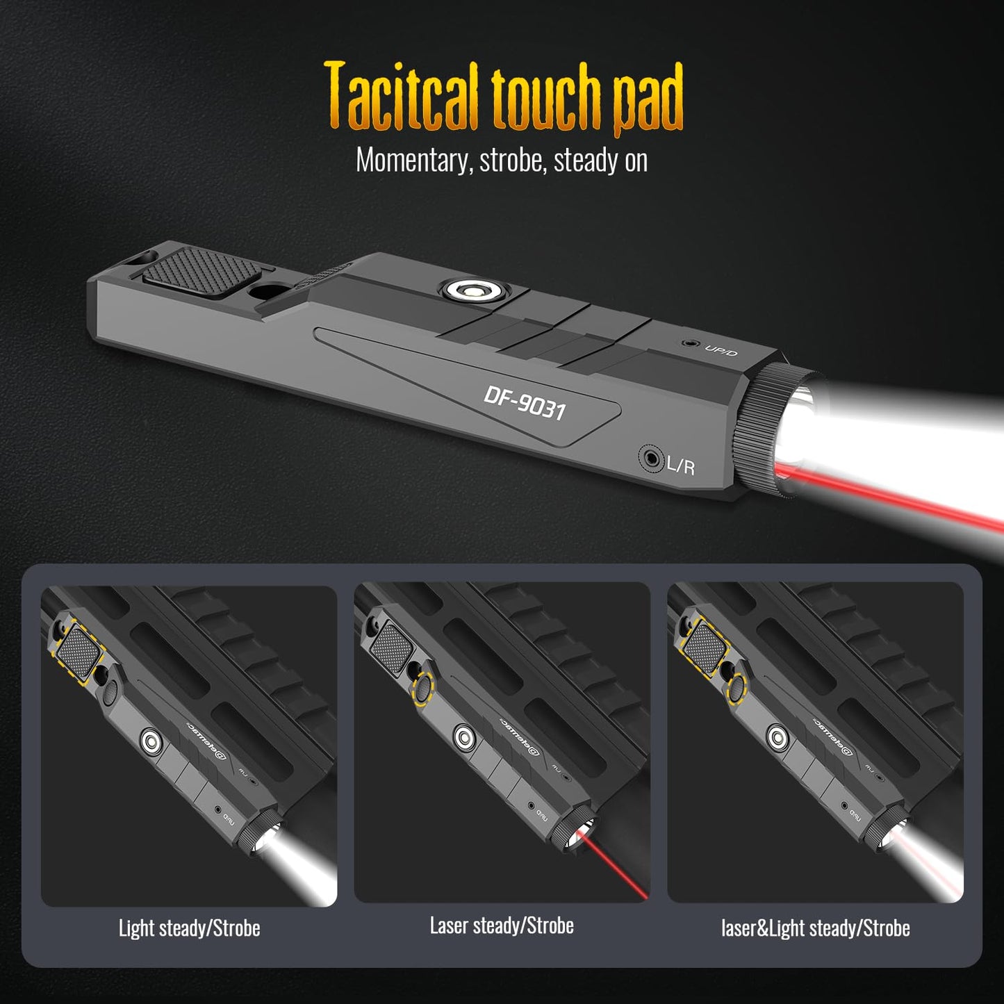 DEFENTAC 1600 Lumens Red Beam Light Combo Compatible with Mlok/Picatinny for Rifle, Weapon Light with with Momentary Strobe, Rechargeable