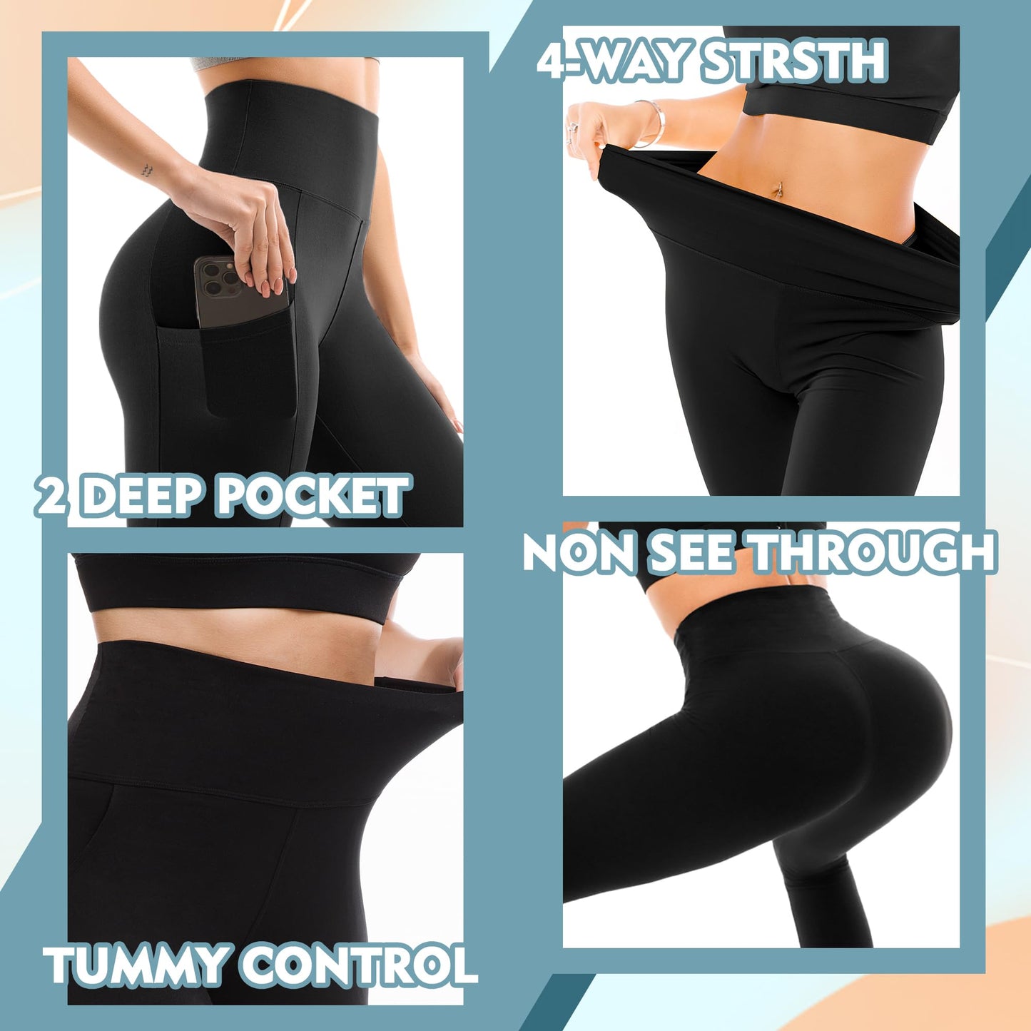 SINOPHANT 3 Pack Leggings for Women - High Waisted Buttery Soft Yoga Pants for Workout Athletic Sports Black/Grey/Navy Pockets L-XL