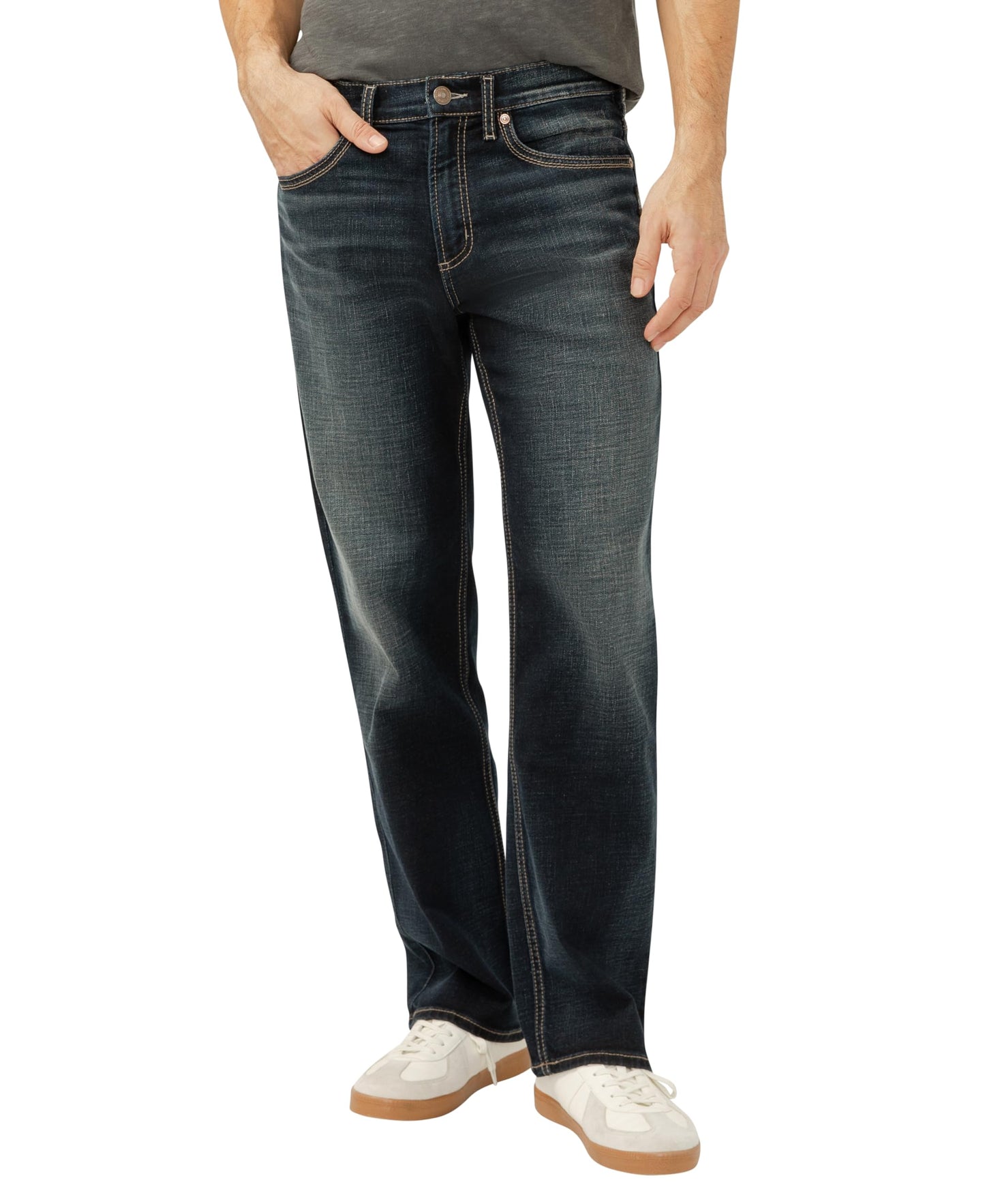 Silver Jeans Co. Men's Gordie Relaxed Fit Straight Leg Luxe Heritage Jeans, Bull, 44W x 34L