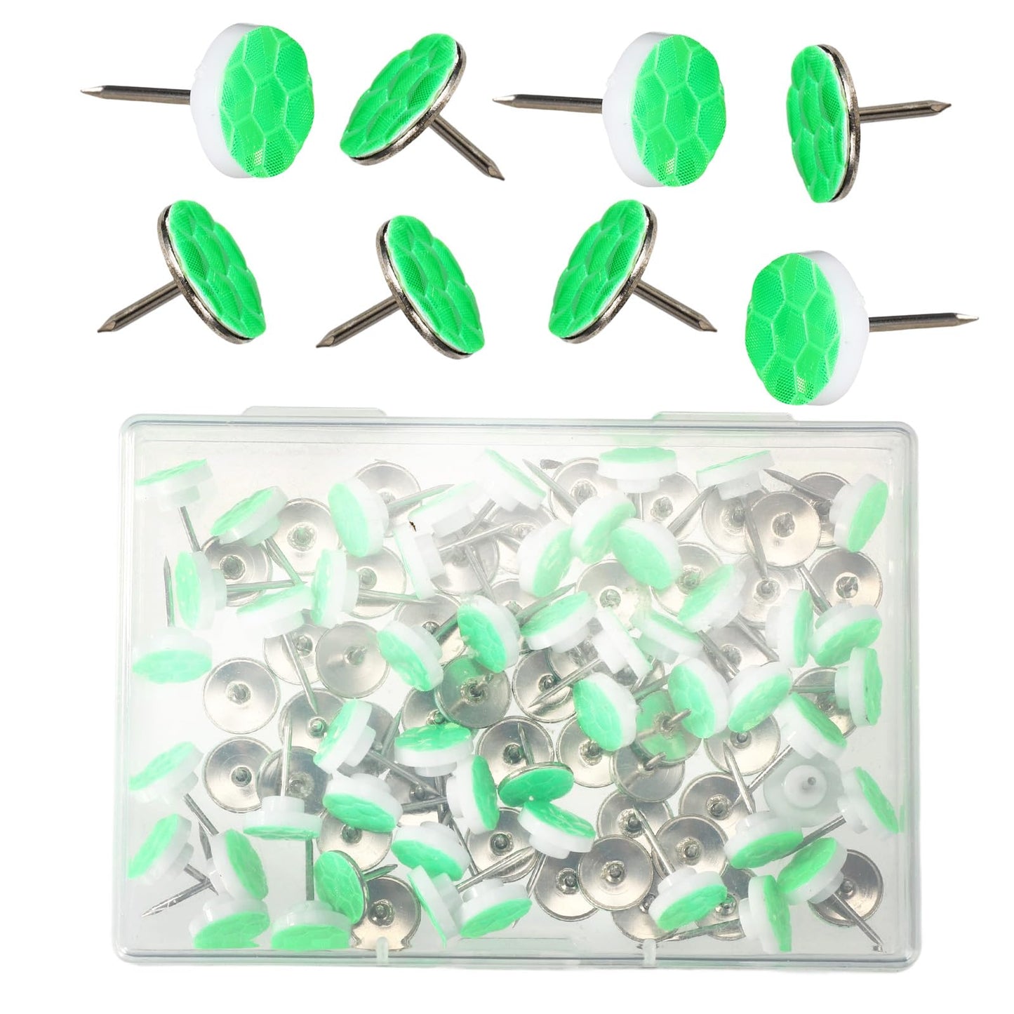 Lyreh 100pcs Reflective Tacks for Trail Marking, 2 Styles High Visibility Glow Tacks Marking Pegs Reflective Trail Markers for Hunting Hiking Tree Stand Camping