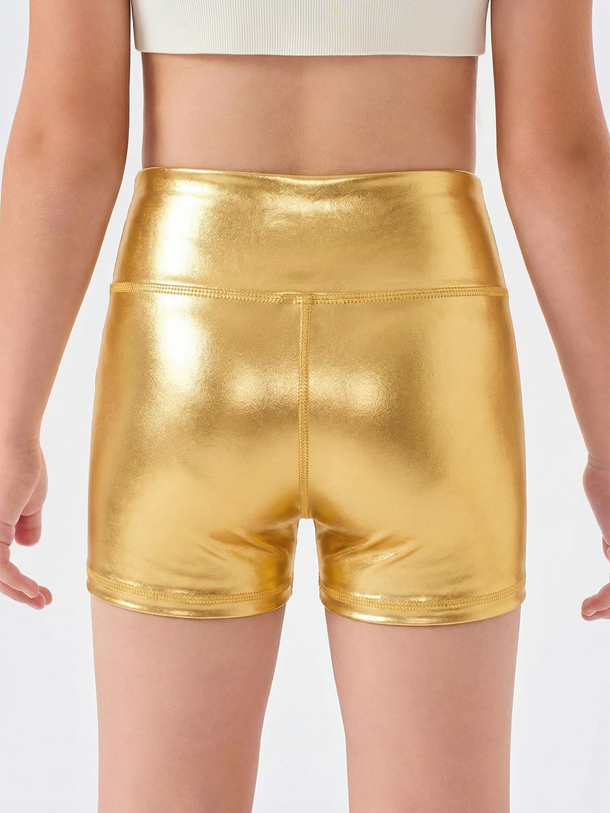 Haloumoning Girls Metallic Athletic Shorts Kids High Waisted Yoga Dance Biker Shorts Comfy Gymnastics Shorts 5-14Y