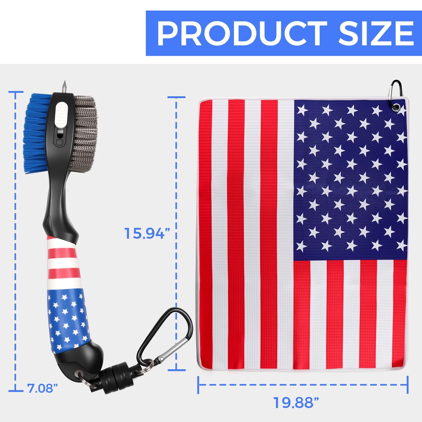Golf Club Brush and Amercian Flag Golf Towels, Golf Groove Cleaner Cleaning kit, Golf Accessories Cleaner Tool with Strong Magnet Stick to Golf Clubs or Bag