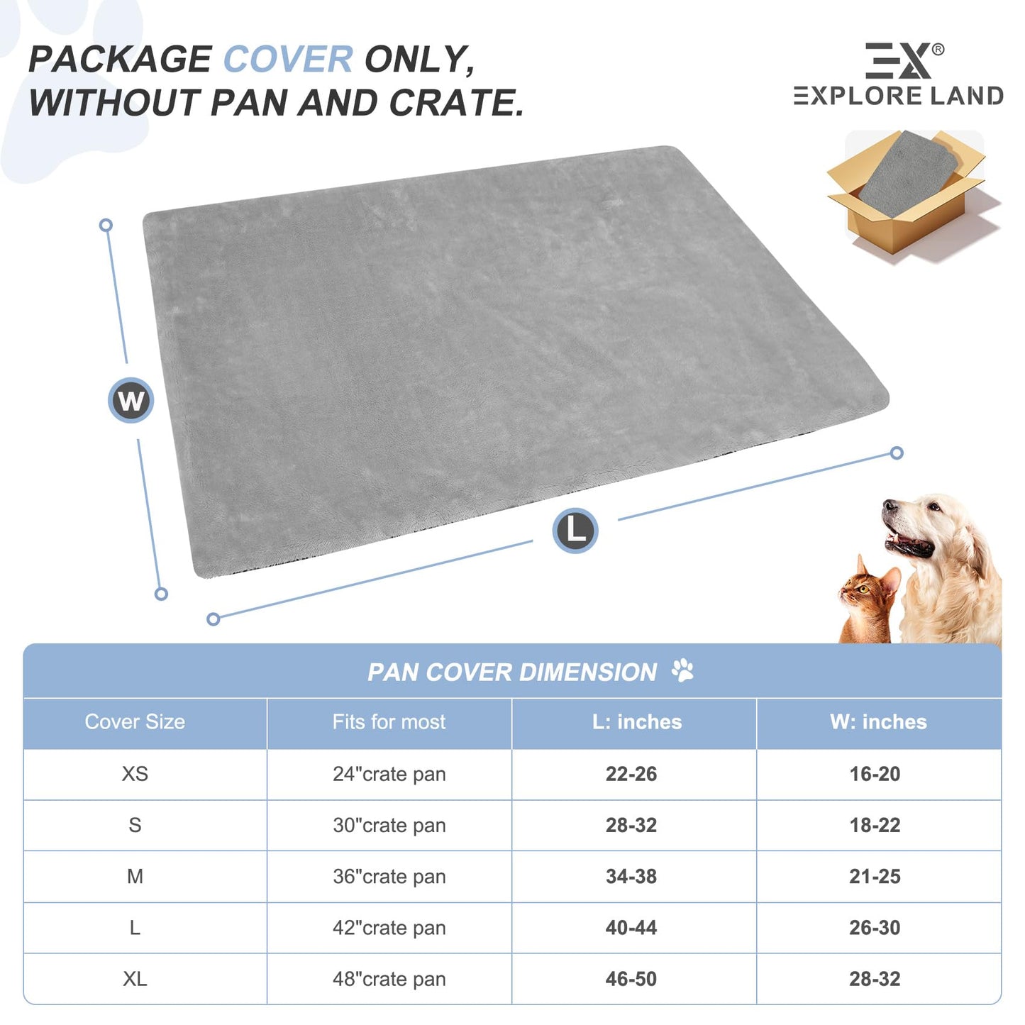 Explore Land Dog Crate Pan Cover with Fluffy Top and Waterproof TPU Lining, Washable Pan Enclosure Cover for 42 inch Pet Cage