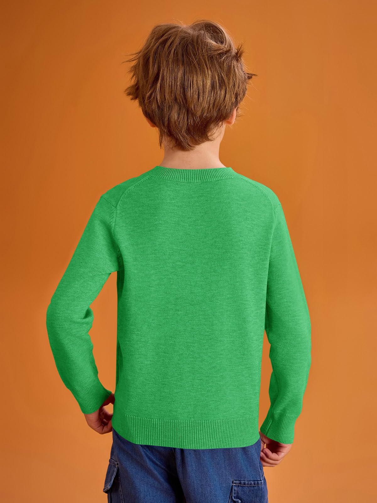 Haloumoning Boys School Uniform Sweater Kids Long Sleeve V Neck Pullover Fall Winter Clothes 5-14 Years Blue