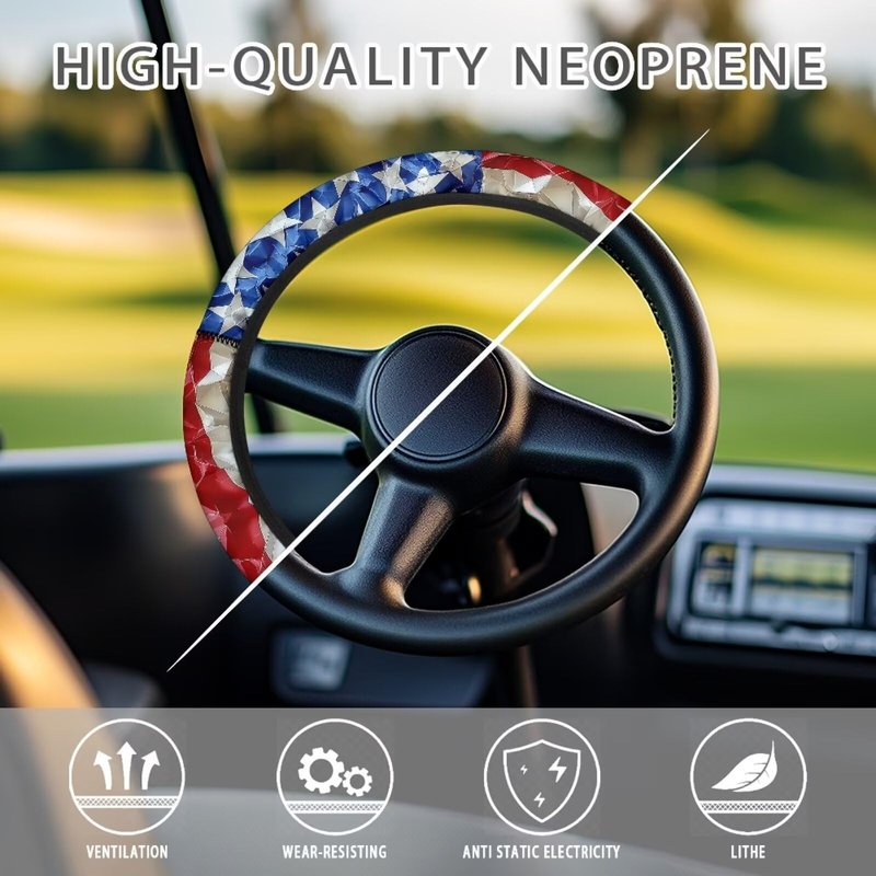 Qiyupavto American Flag Golf Cart Steering Wheel Cover Sweat-Absorbent Non-Slip Steering Wheel Protector Universal Golf Cart Accessories 4th of July Patriotic Decorations