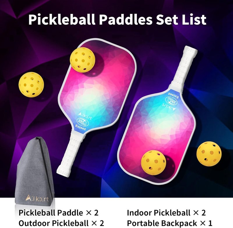 AL Kort Pickleball Paddles Set of 2, Fiberglass Pickleball Rackets Lightweight Paddles, USAPA Approved Pickle Ball Equipment with Bag and 4 Balls, Pickball Rackets 2 Pack for Beginners, White
