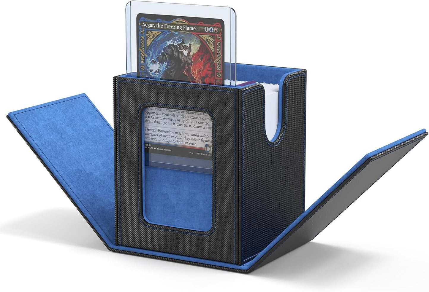 ZLCA MTG Deck Box - Trading Card Storage Box with Commander Window | Holds 100 Double-Sleeved Cards (Black & Blue)