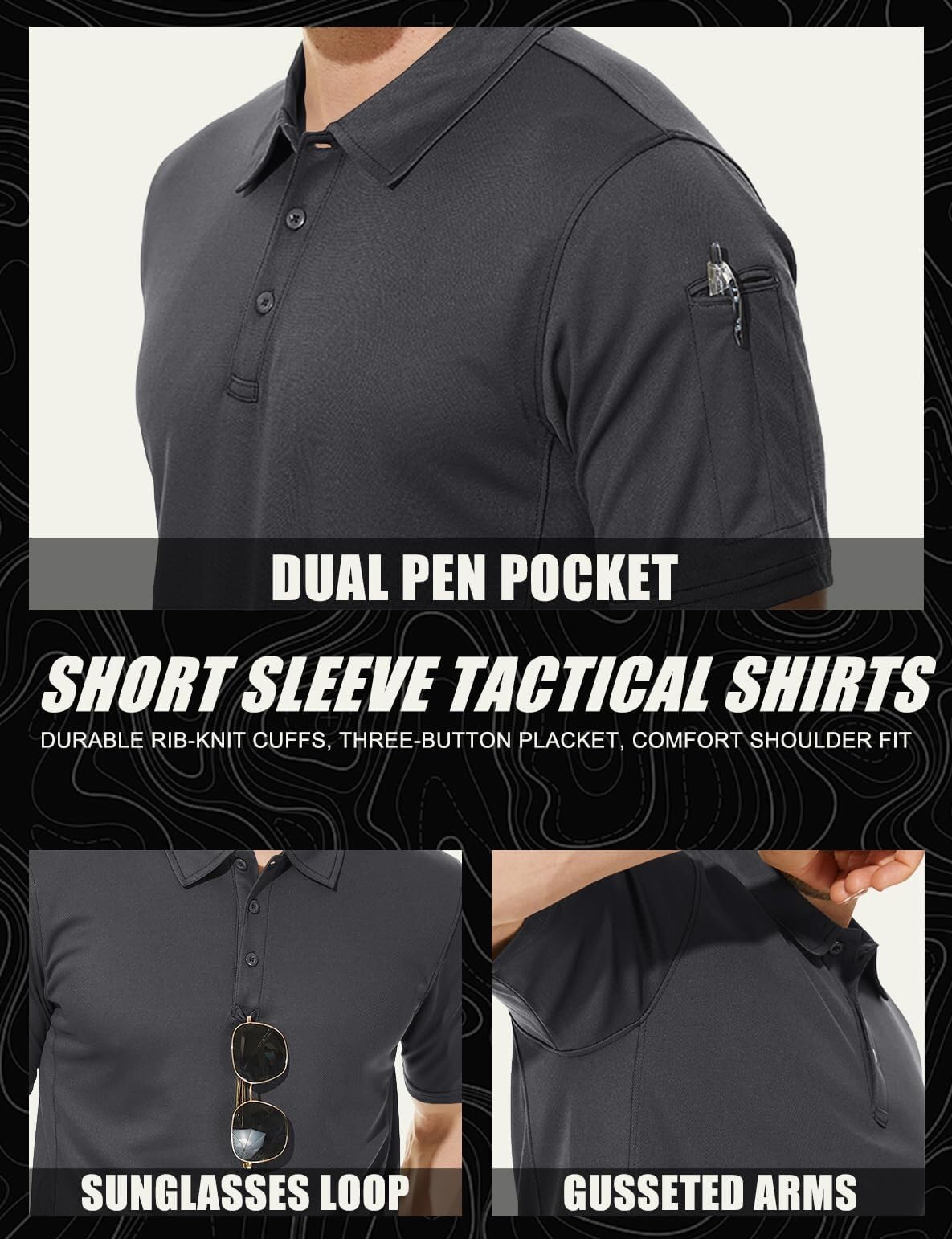 MAGCOMSEN Men's Polo Shirts Short Sleeve Golf Light Shirts Fishing Shirts Pique Tactical Shirts Grey XL