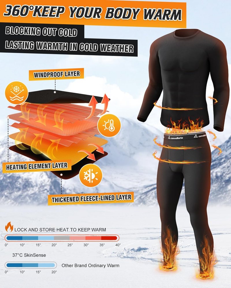 Long Johns Thermal Underwear for Men - Soft Fleece Lined Base Layer Gift Set | Cold Weather Comfort