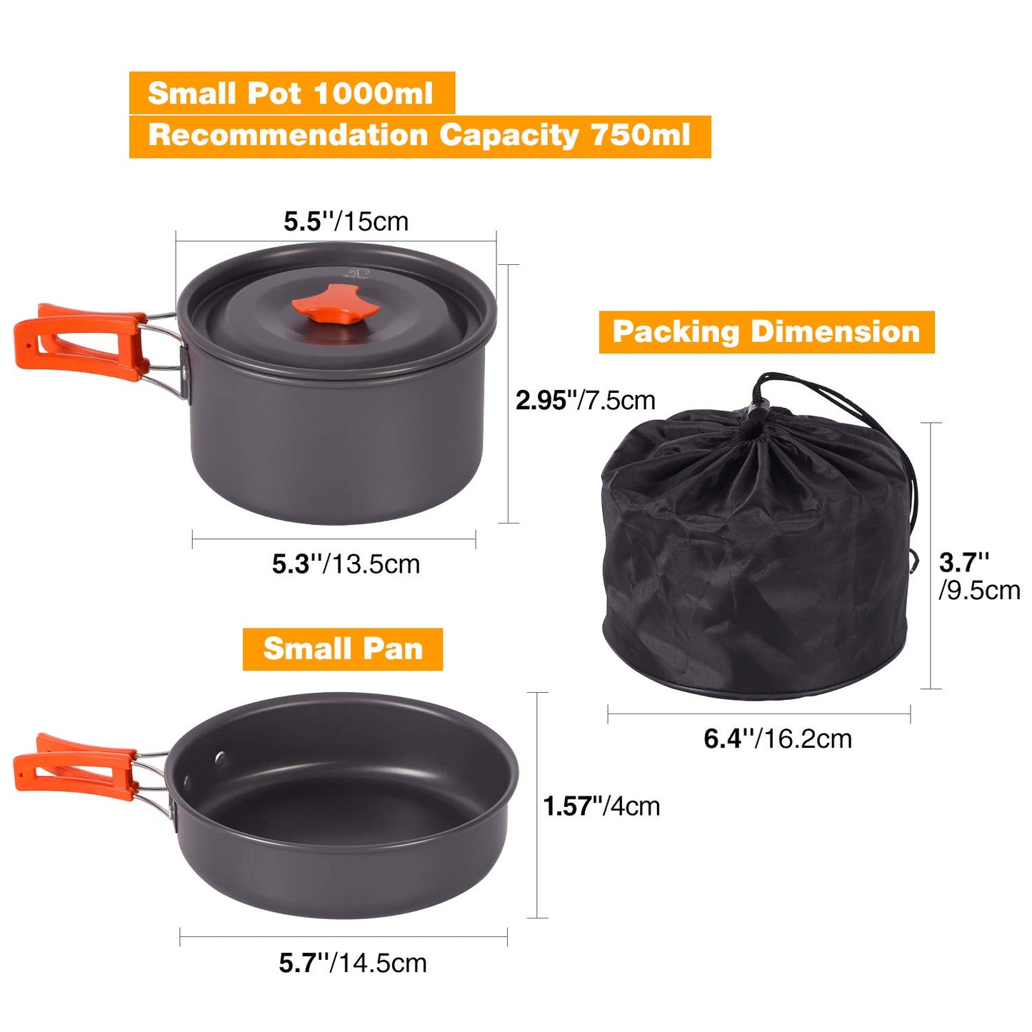 REDCAMP 11 PCS Camping Cookware Mess Kit, 800ml (28oz) Backpacking Camping Pot+Pan Set, Lightweight and Compact Cookware for Hiking, Picnic and Camping