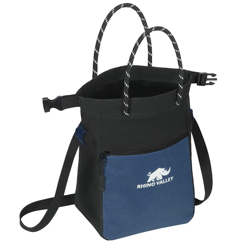 Rhino Valley Chalk Bag for Rock Climbing, Large Bouldering Chalk Bucket with Magnetic Closure/Zipper Pocket-Weight Lifting, Gym, Disc Golf, Wall, Rock Climbing Gifts Gear Accessories, Navy Blue+Black