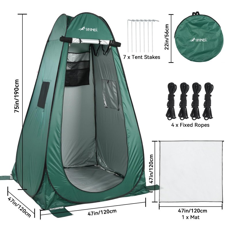 FIRINER Pop Up Camping Shower Tent, Portable Dressing Changing Tent Outdoor with Carry Bag for Beach & Hiking, 75” x 48”x 48”