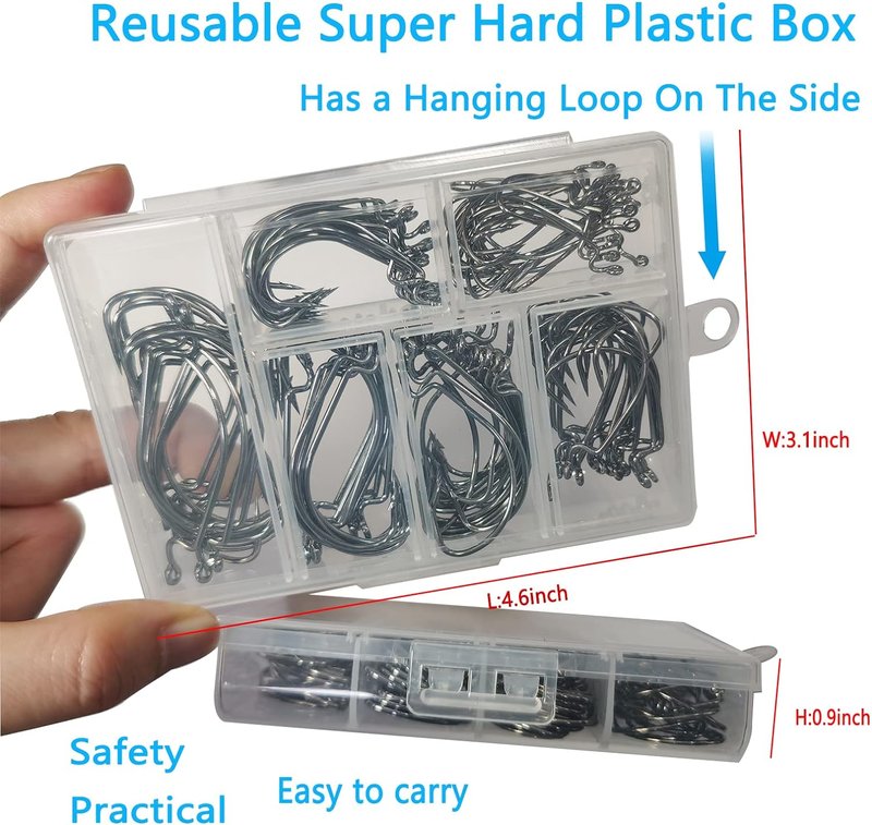 Worm Fishing Hooks for Bass | 110-Piece Set in 6 Sizes | High Carbon Steel with Portable Box