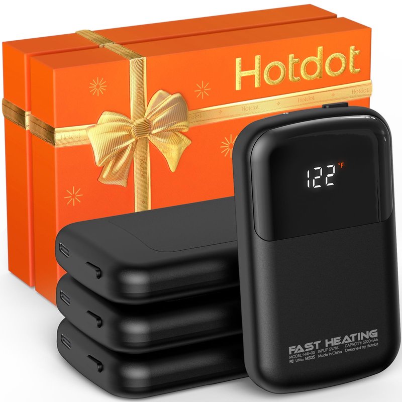 Hotdot Hand Warmers Rechargeable, Heat Levels (104–122°F), Real-Time Temp & Battery Display, Electric Hand Warmers, Fast Heating, Fits in Gloves/Pocket, Gifts for Women & Men
