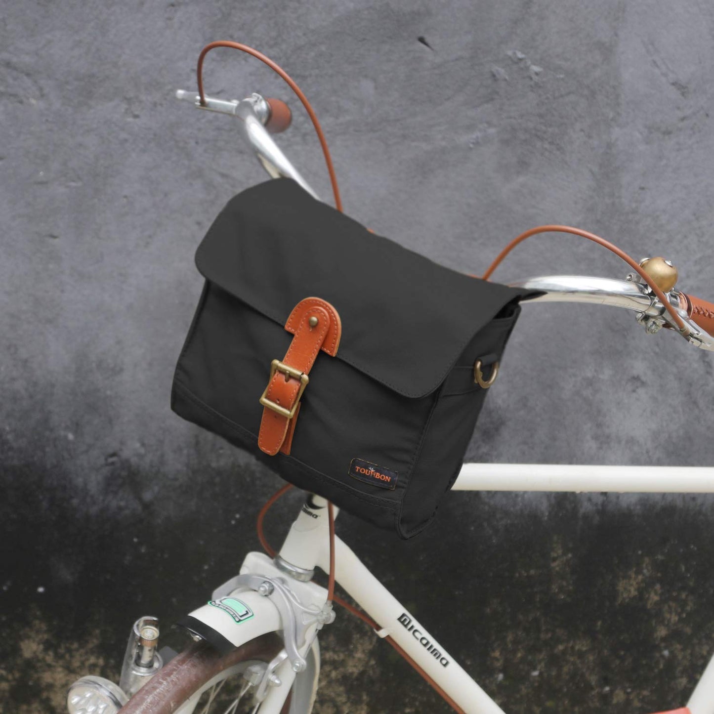 TOURBON Canvas Cycling Bike Handlebar Bag Bicycle Saddlebags Shoulder Messenger Storage (Black)