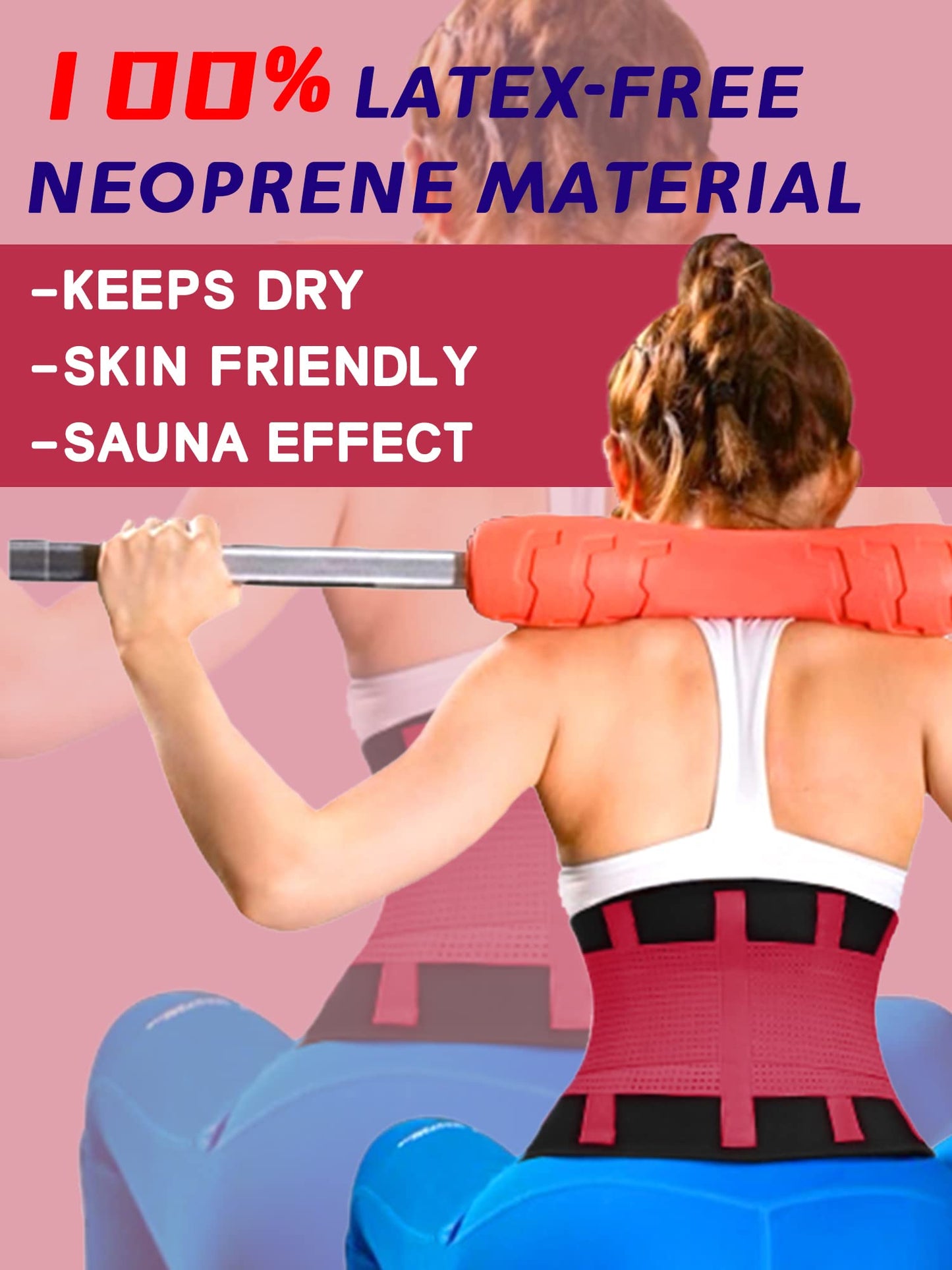 KOOCHY Waist Trainer for Women - Waist Trimmer Back Support Belt Sweat Wrap for Weight Loss Workout Fitness Gym Sport(Rose,L)