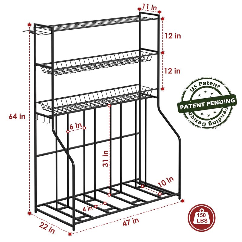 Kificet 4 Bike Stand, Bike Rack Garage with 3-Tier Storage Rack, Bicycle Stand for Garage Organizer, Indoor Sporting Gear Storage Station for Mountain/Road/Hybrid & Fat Tire Bike, Patent Pending