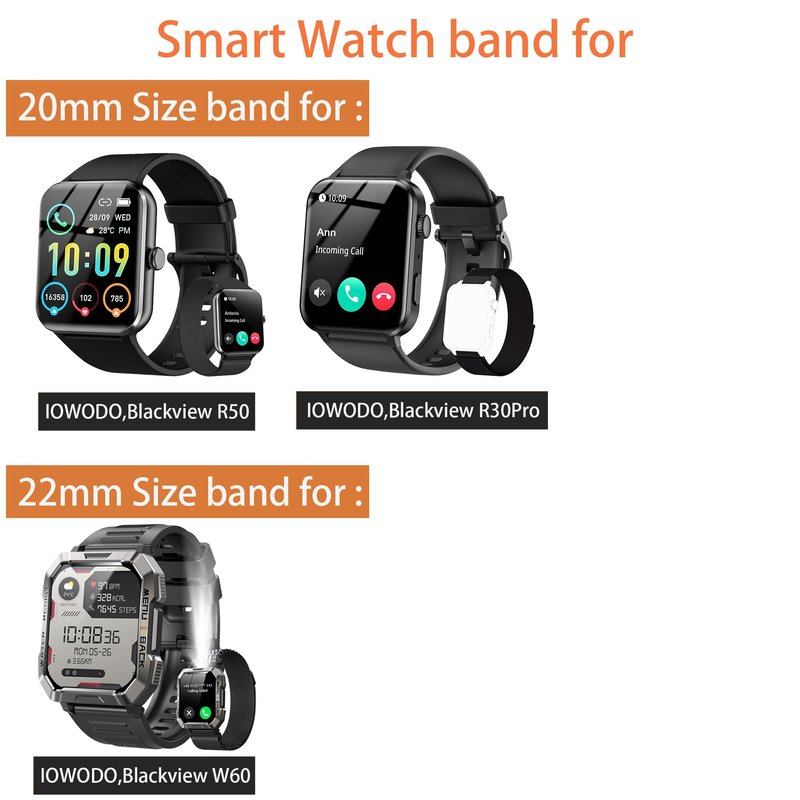 Lamshaw Compatible with Blackview & IOWODO Smart Watch Bands, 22mm Stainless Steel Metal Replacement Strap Bracelet, Unisex, Modern, Unique Clasp Design, Black, 22mm Size Band