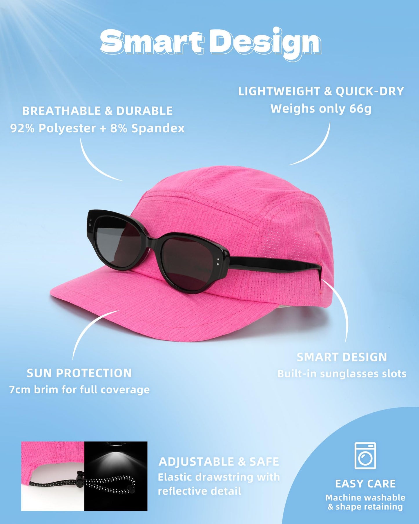 OnWander Performance Hat for Women Men, Lightweight Breathable Mesh Running Hat, Sport Cap for Golf, Cycling, Tennis Blue