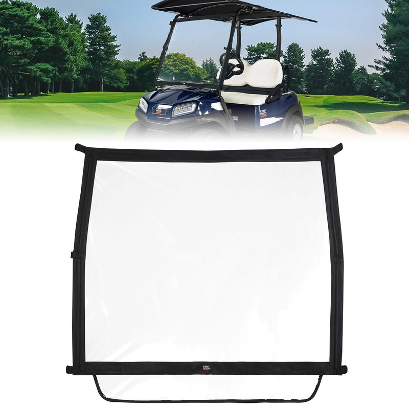 KEMIMOTO Foldable Golf Cart Windshield Compatible with Club Car DS, Tempo, Precedent, Portable Lightweight PVC Replacement Front Windshield, Black