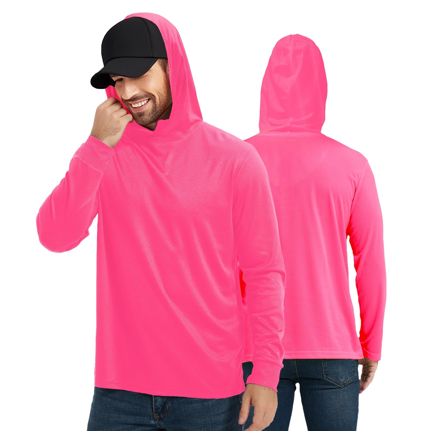ProtectX High Visibility Sun Protection Lightweight Long Sleeve Hoodie, UPF 50+ Quick-Dry, SPF UV Shirt, Active Wear - Pink, Large