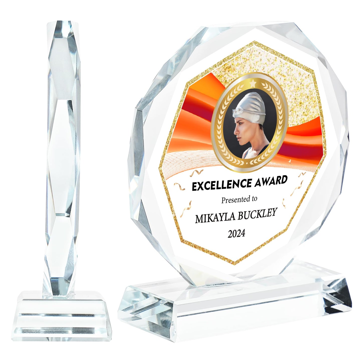 ZALHIN Personalized Crystal Trophy Award - Award for Employees- Plaques Personalized Engraved- Coworker Gift (Custom Logo/Colorful)