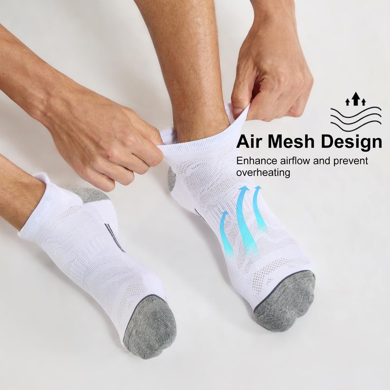 FITRELL 6 Pack Ankle Running Socks for Men and Women Low Cut Cushioned No Show Athletic Sports Compression, Shoe Size 9-12, New White