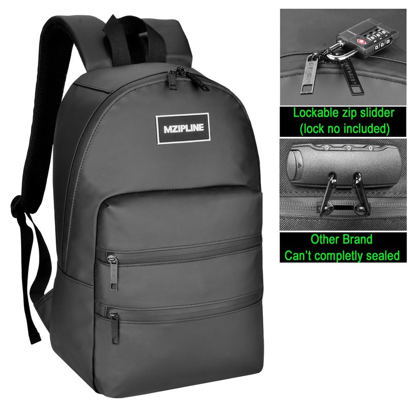 MZIPLINE Small Backpack Bag-Water Resistant Daypack Travel bag with Activated Carbon Lined for Men & Women Travel (Black)