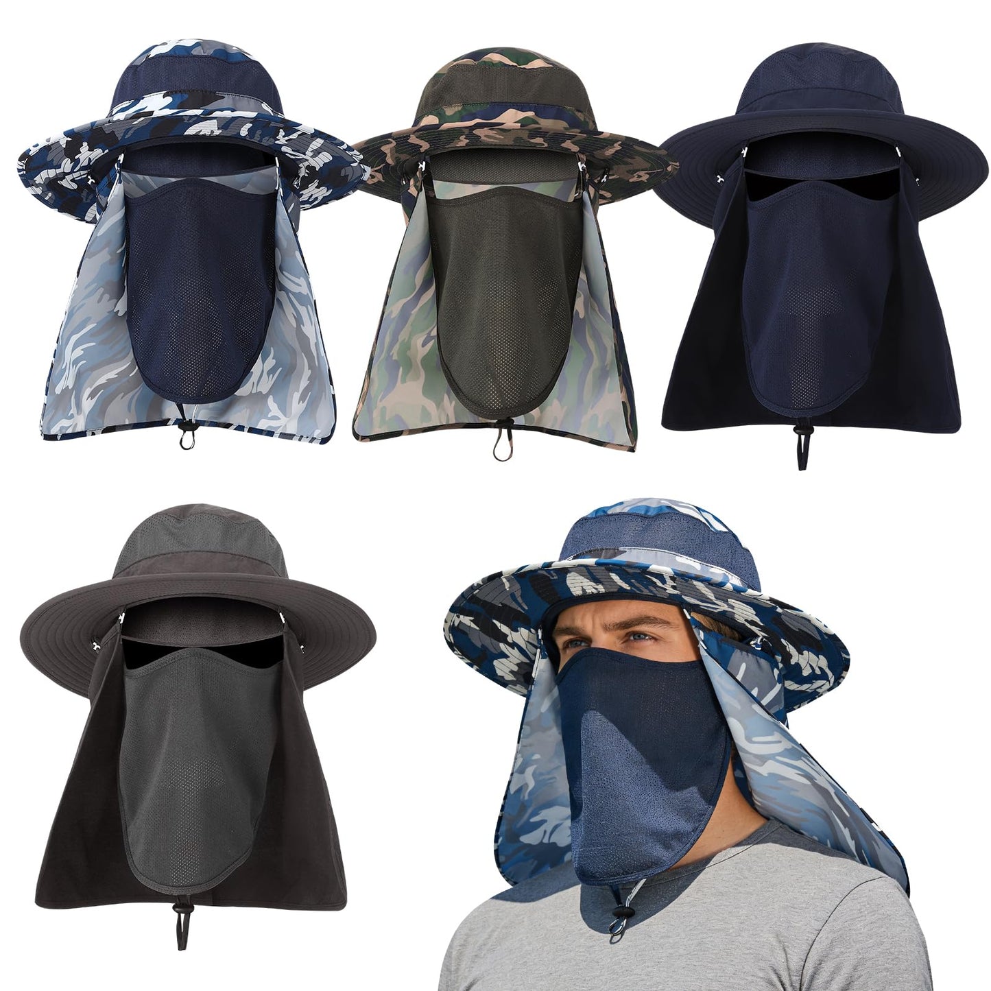 Zhamate 4 Pack Sun Hats for Men Women UPF 50+ Wide Brim Fishing Bucket Hat Summer Outdoor UV Protection Adjustable Neck Flap