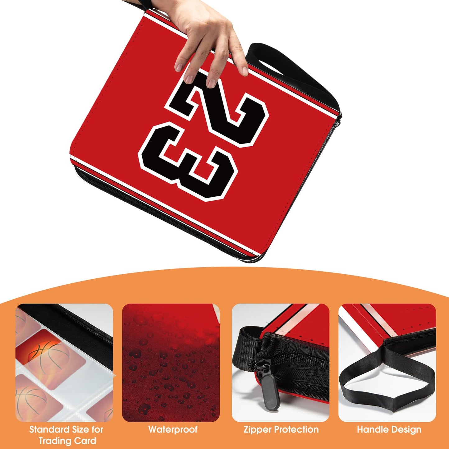 Basketball Card Binder, 900 Pockets Chicago Basketball Card Holder for 2024 Trading Cards with 50 Removable Sleeves, 9 Pocket Zipper 3 Ring Folder Album Book Collection Organizer Storage Protectors