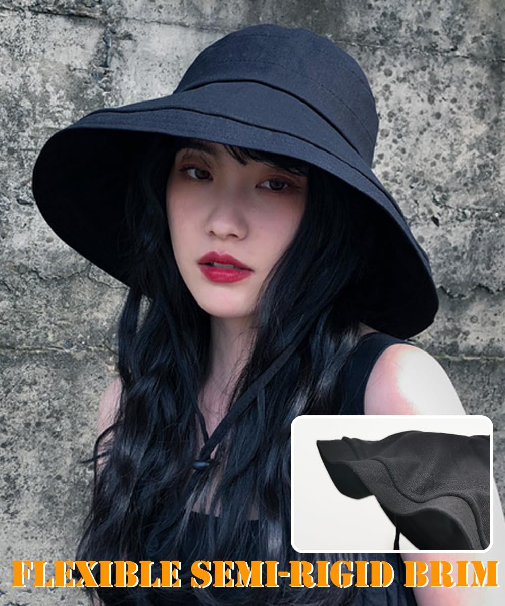 Wide Brim Sun Hat for Women - UV Protection Bucket Hat with Adjustable Strap | Packable Summer Accessory
