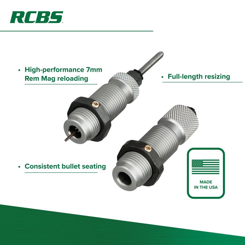 RCBS Full-Length Die Set 7mm Rem Mag, Reloading Die Set for Full-Length Sizing of 7mm Remington Magnum