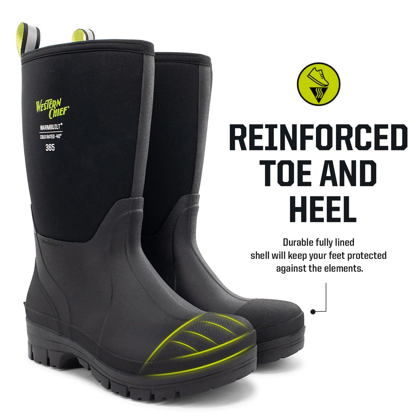 Western Chief Men's 365 Neoprene Rain Boots for Men - 100% Waterproof Rubber Boots for Men with Anti-Slip Outsole - Cold-Rated Muck Boots for Women for All-Weather Protection, Tall, Black, 10