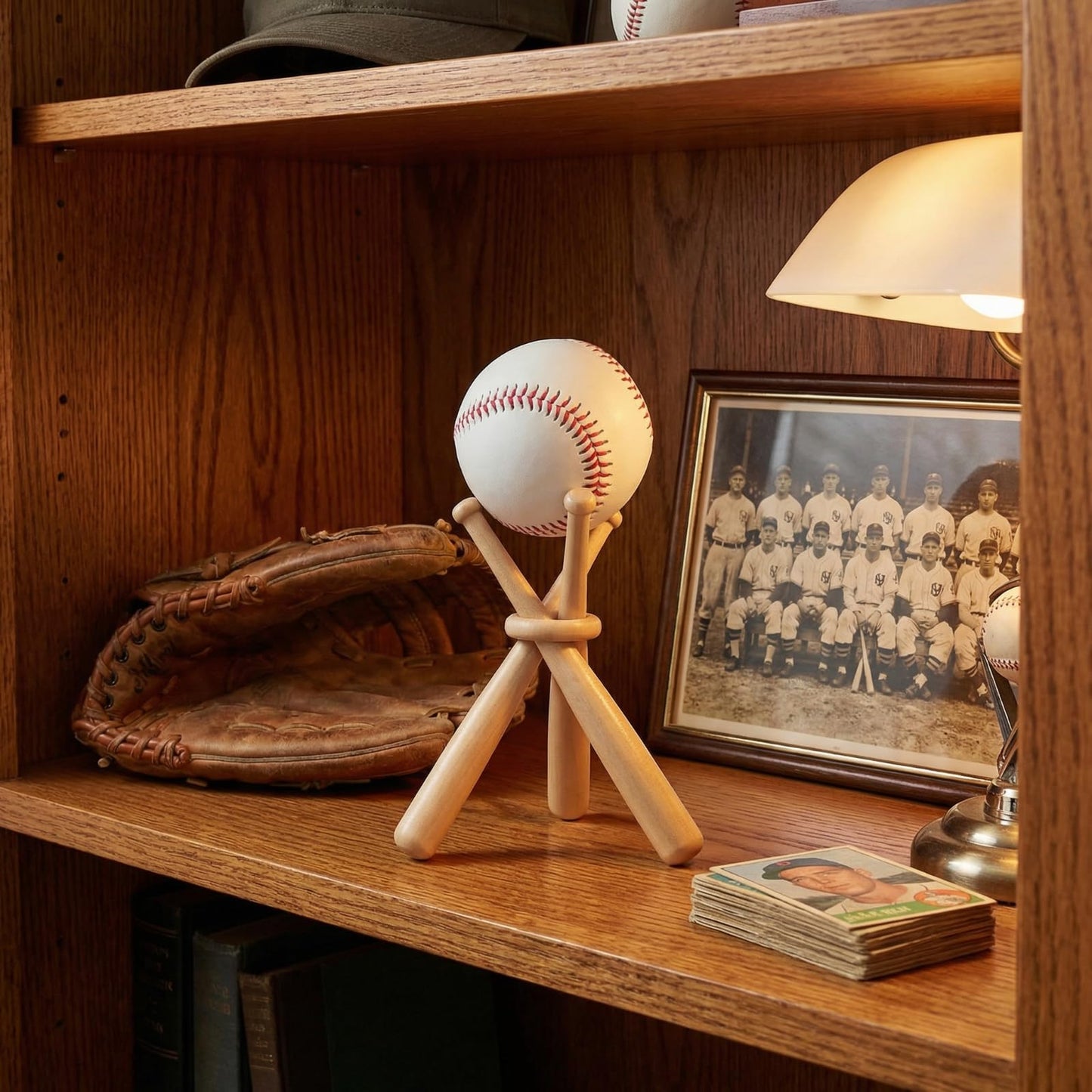 Honoson Baseball Stand Holders Balls Display Bat Wooden Stand Holder Display Centerpieces Tables for Baseball Sports Lover(2 Pack)