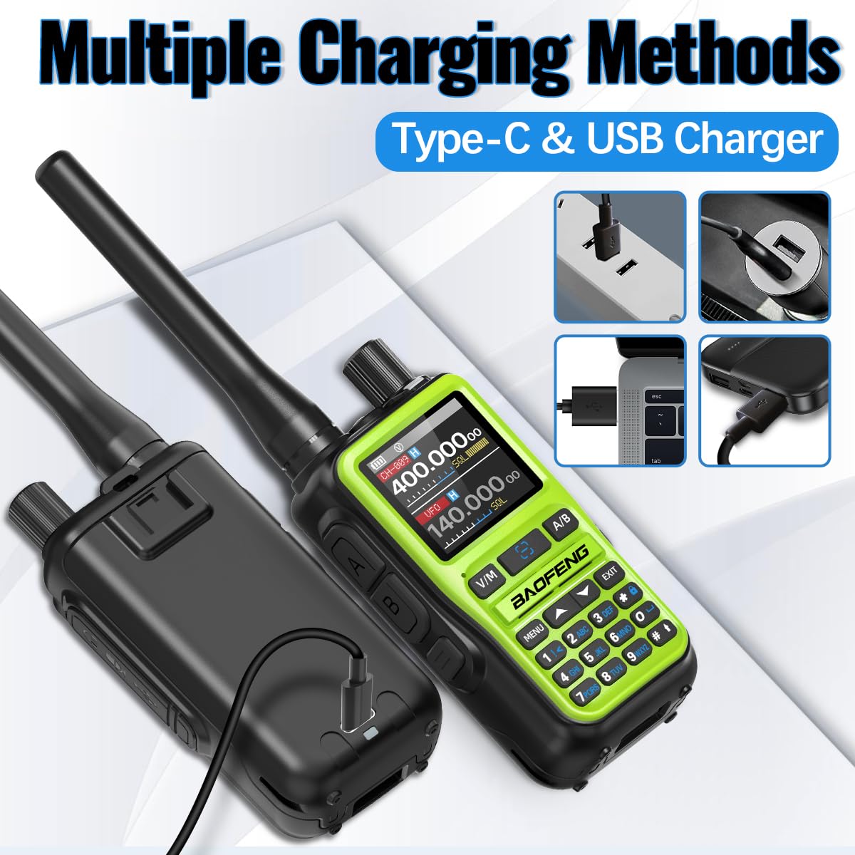 BAOFENG UV-5R MINI Ham Radio Handheld UV5R Long Range Walkie Talkies Rechargeable Emergency NOAA Weather Two Way Radios APP Programming Dual PTT Multi Band USB-C Charger for Hunting Camping,2 Pack