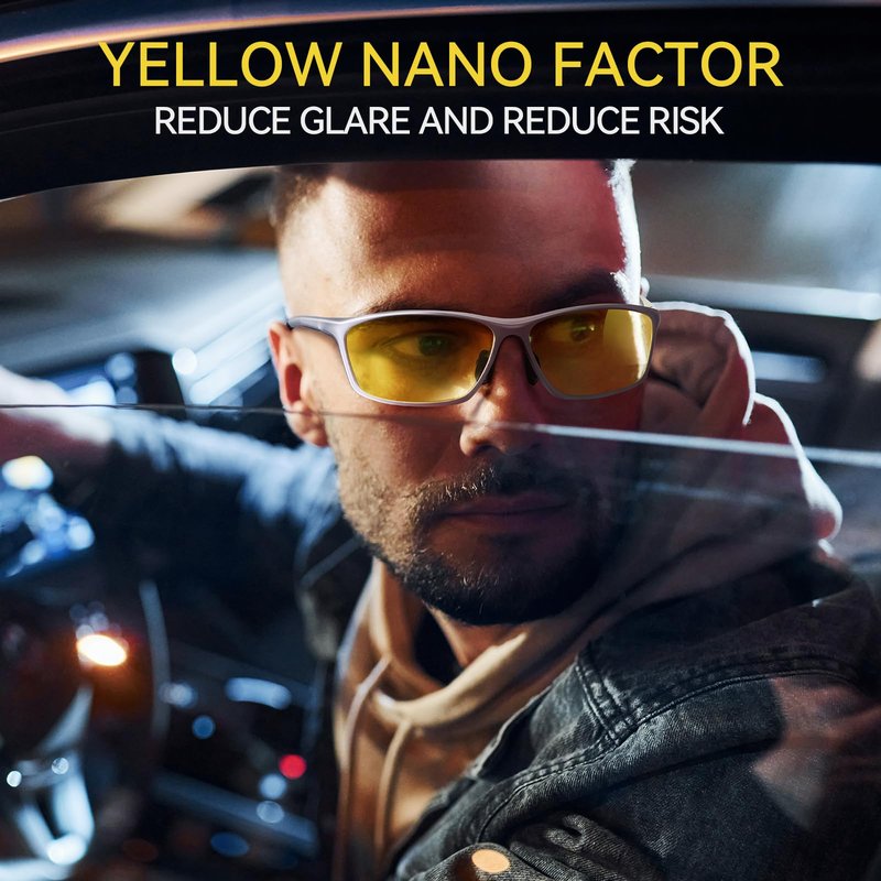 Dollger Night Glasses for Driving HD Polarized UV400 Protection Around Sunglasses Ultra light Al-Mg Goggles Anti Glare Yellow Tinted Sunglasses for Men & Women