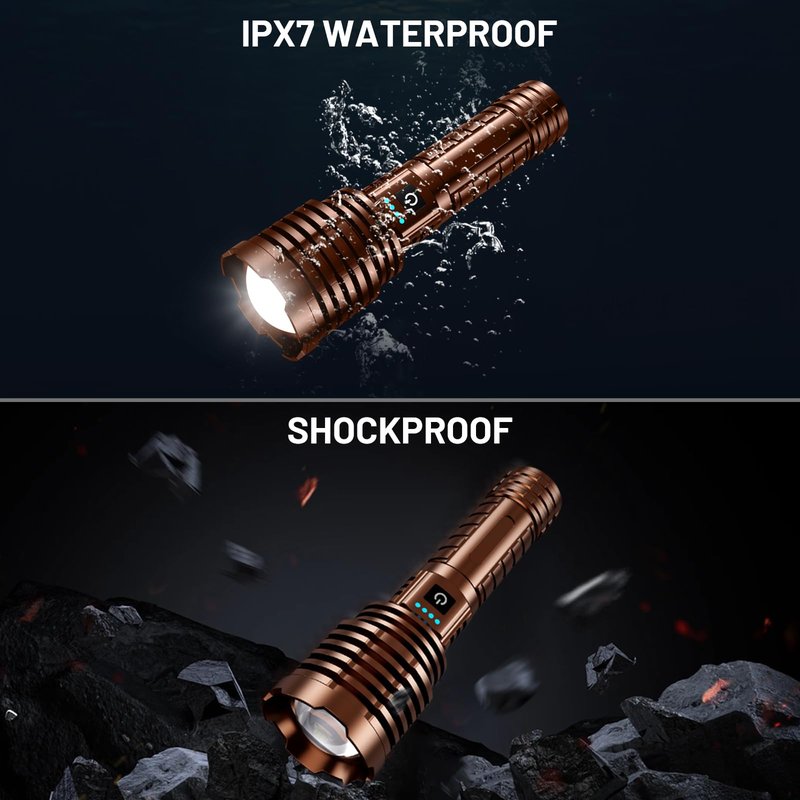 Weoxi Flashlights 5000.000 High Lumens Rechargeable, Super Bright Flash Light, 5 Modes LED Flashlight Adjustable, 31H Long Runtime, Handheld Waterproof Powerful Flashlight for Home Camping Hiking