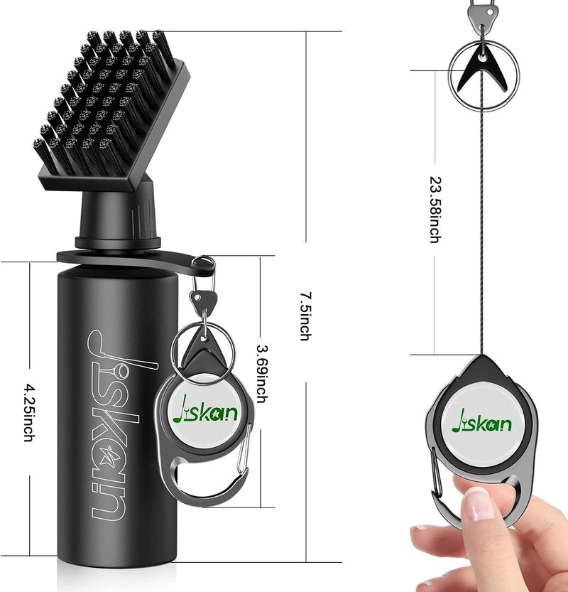 Pro Golf Club Brush Cleaner - Retainer Clip & Squeeze Water Bottle | 7.5 Inches, 4 Ounce Capacity - Essential Golf Accessories