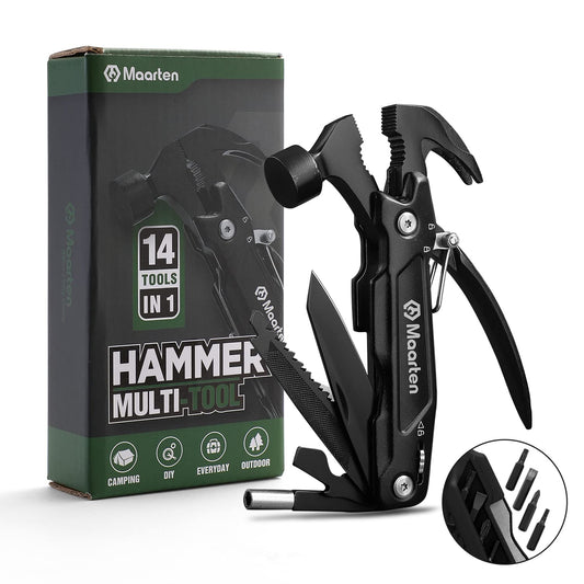 Gifts for Dad from Daughter Son Hammer Multitool Camping Accessories, 14 in 1 Hammer Outdoor Survival Tools for Men, Cool Gadgets Unique Gifts, Stocking Stuffer