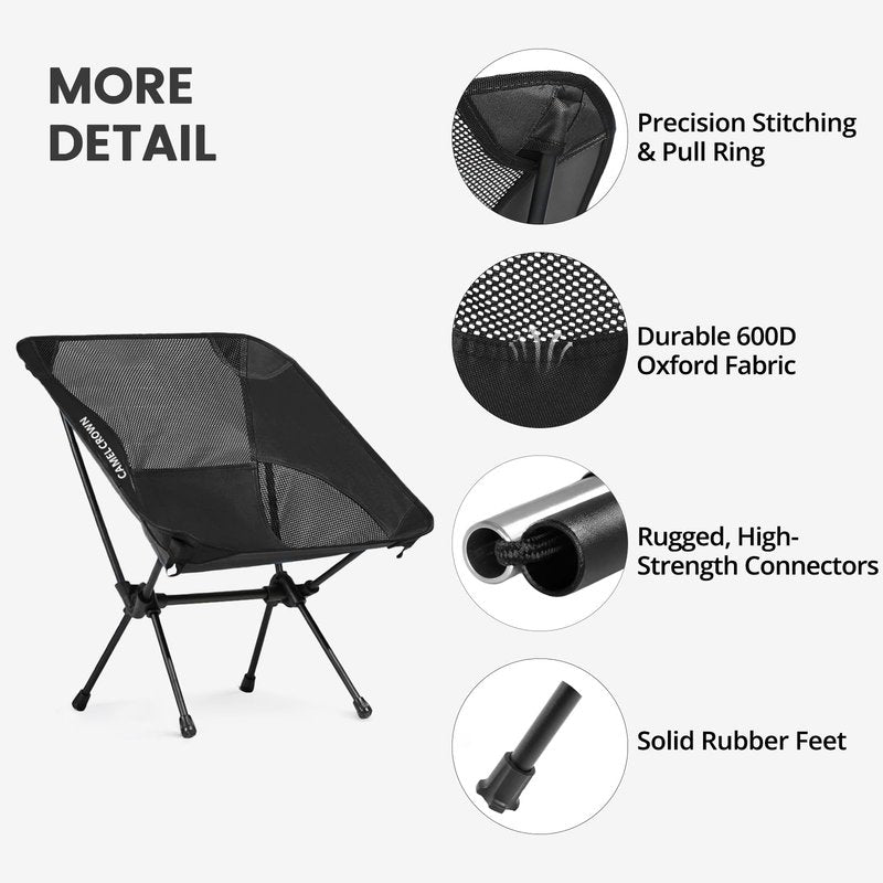 CAMEL CROWN Camping Chair Heavy Duty Backpacking Chair - Ultra-Light Folding Chair with Carry Bag, Portable Compact for Outdoor, Lawn, Hiking, Beach, Picnic
