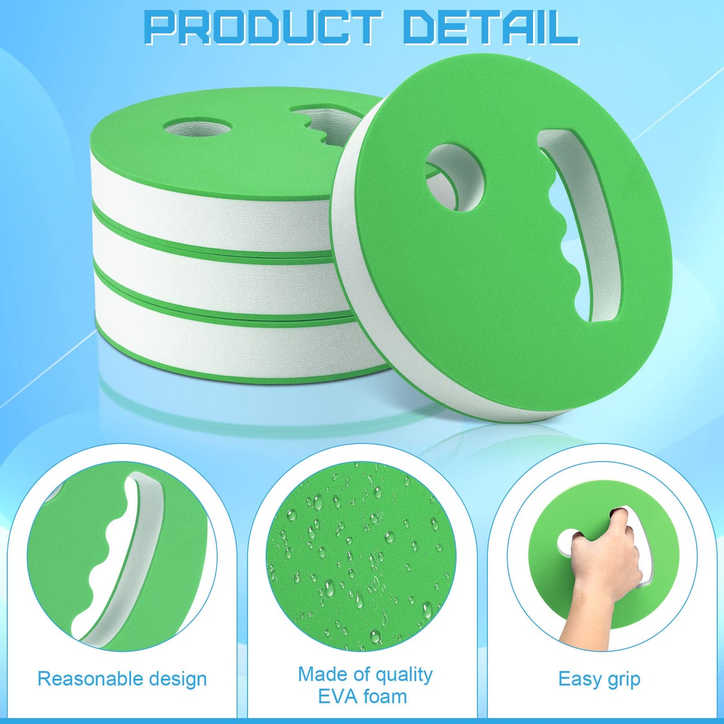 Hungdao 4 Pcs Water Exercise Discs Water Weights for Pool Exercise Set EVA Foam Water Aerobic Equipment for Adults Hand Held Pool Resistance for Swimming Beginners Arthritis(White and Green)