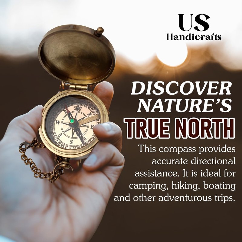 US HANDICRAFTS So You Can Always Find Your Way Back Home Engraved Brass Compass with Wooden Box | Inspirational Gift for Graduation, Birthday, Anniversary, Baptism, Valentine’s Day, Outdoor Adventures