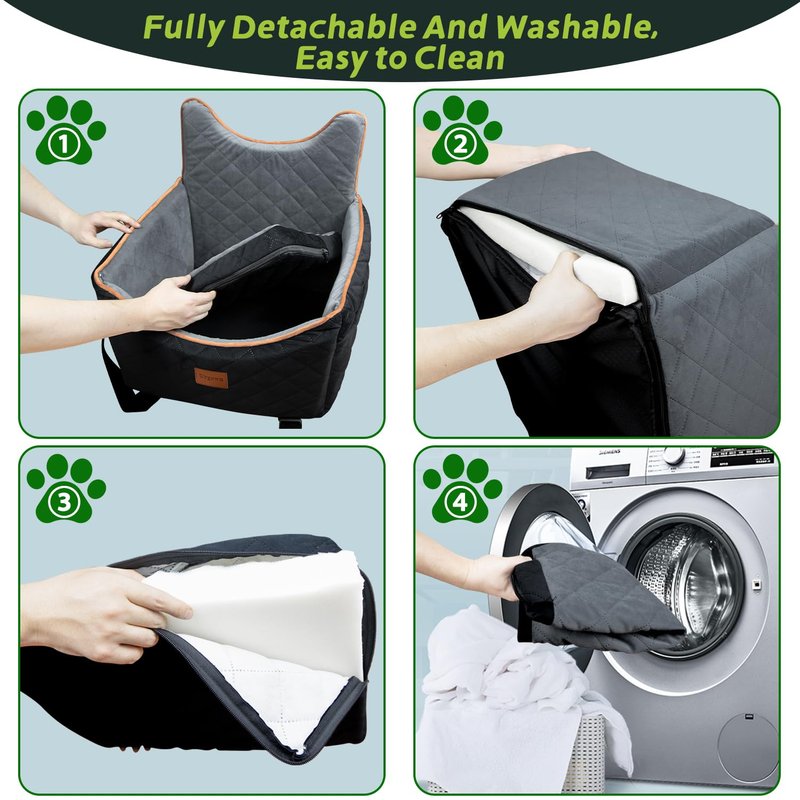 Urgown Universal Golf Cart Dog Seat for Small/Medium Dogs and Cats, Fully Detachable and Washable Pet Seat with Safety Leash Inside, Easy to Install/Flippable Seat Bottom Required(Black/Gray, Small)