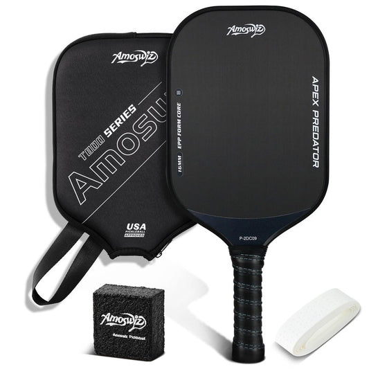 Amoswiz Pickleball Paddles, T800 Carbon Fiber Pickleball Paddle with 16MM EPP Foam Core, Ultimate Spin & Consistency Pickleball Racket for Professional & Intermediate Players, Black Color