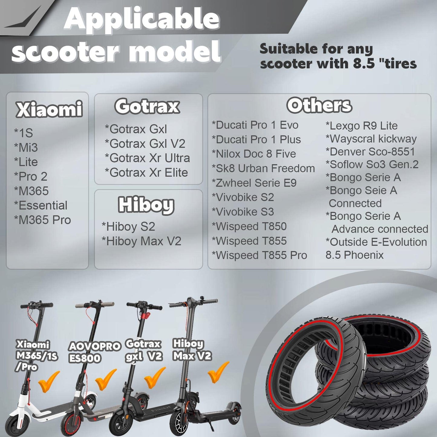 Felixstory 8.5x2.0 Solid Tire, 50/75-6.1 Scooter tire 8 1/2x2 Inch Replacement Tire, Fit for isinwheel S9 pro iScooter i9/ i8 Electric Scooter, Explosion-Proof Wheel, Red 2pcs