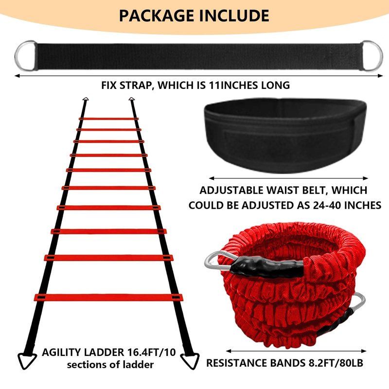 Tuyzhrymlic Agility Ladder Speed Training Set, 80lb Resistance Band with Adjustable Waist Belt to Improve Explosive Strength Focus Muscle Suitable for Football Basketball Baseball Jumping Volleyball